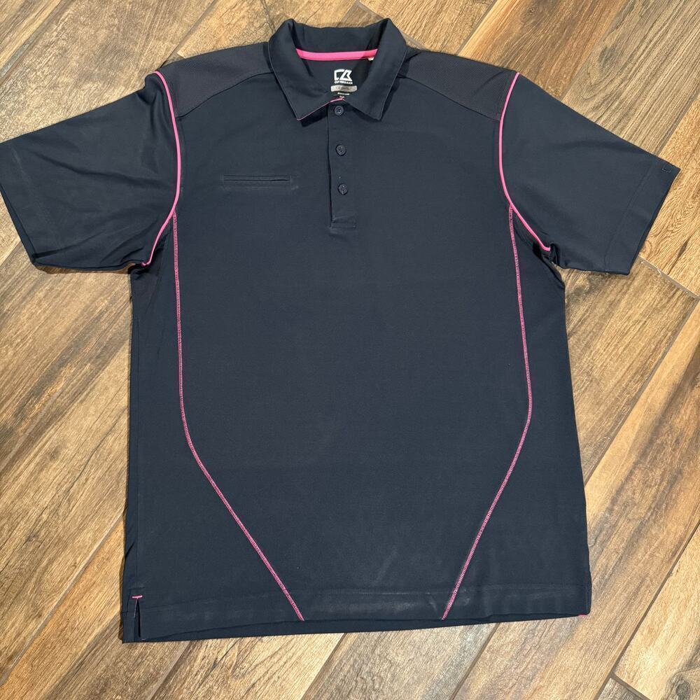 Cutter & Buck DryTec moisture wicking Polo Collared Shirt Blue Pink Men Size L